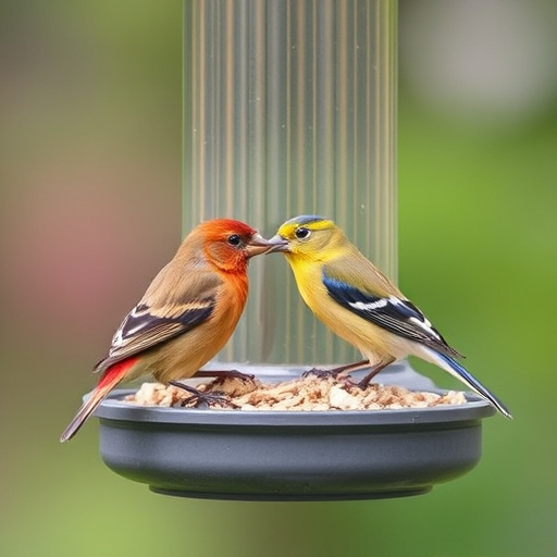 Birds using feeder without seed mess