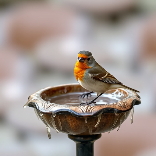 Blackbird drinking from moss-covered pedestal bath