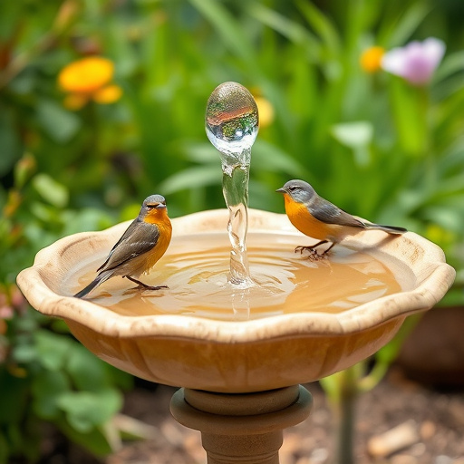 Blackbird drinking from moss-covered pedestal bath