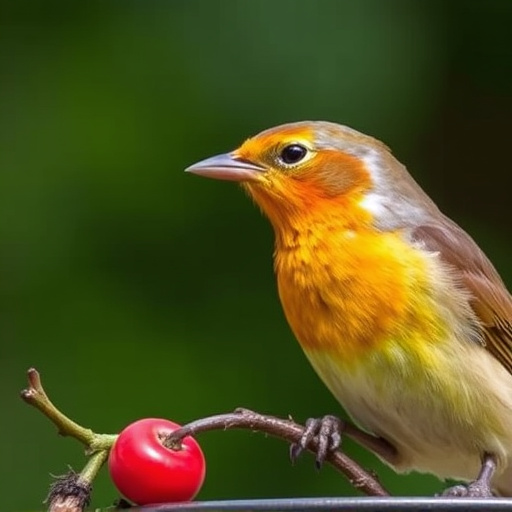 Blackbird feeding on mealworms in dish
