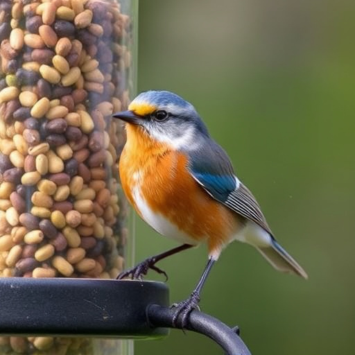 Blue tit clinging to feeder tube