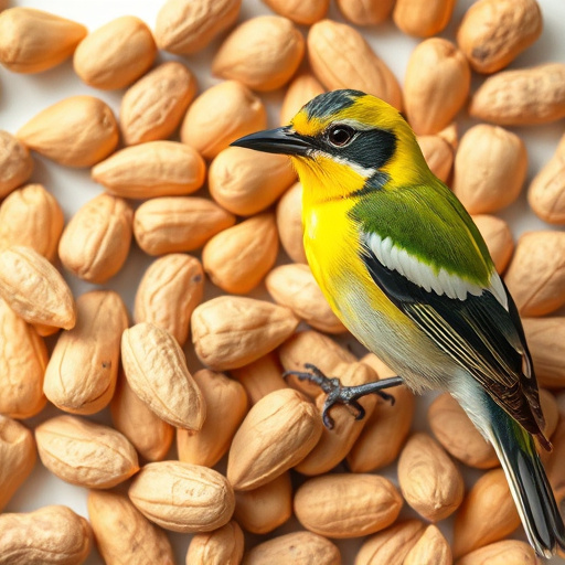 Blue tit feeding on hanging peanut feeder