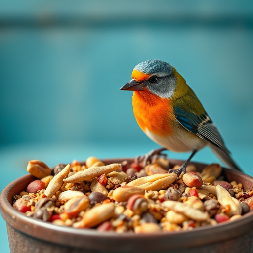 Blue tit feeding on hanging peanut feeder