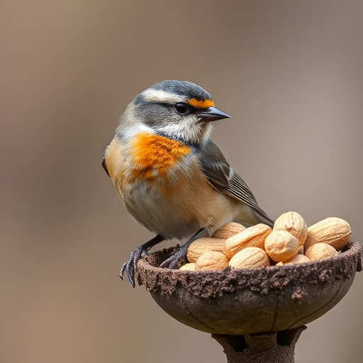 Blue tit feeding on hanging peanut feeder