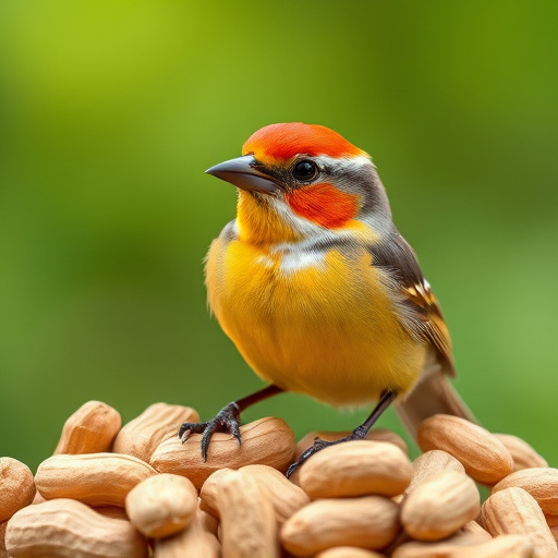 Blue tit feeding on hanging peanut feeder