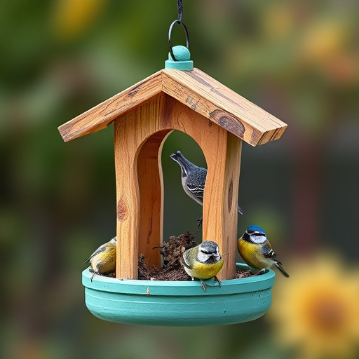 Blue tit perched on hanging feeder