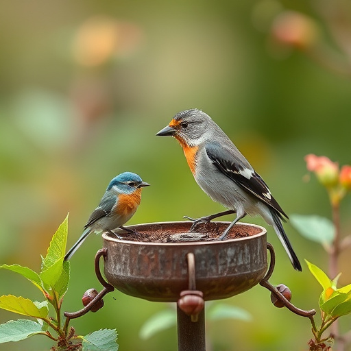 Blue tits bathing in shallow ceramic bowl