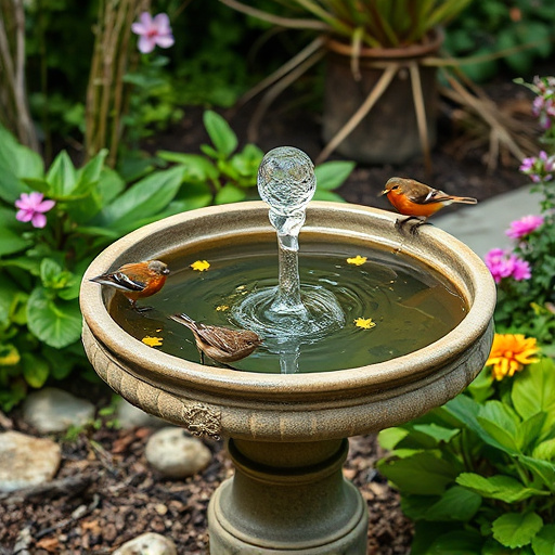 Blue tits bathing in shallow ceramic bowl
