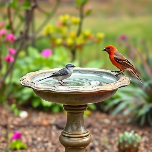 Blue tits bathing in shallow ceramic bowl