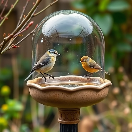 Blue tits bathing in shallow ceramic bowl