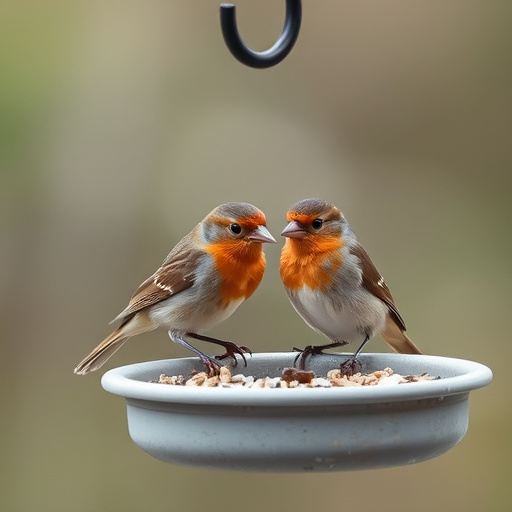 Bright garden scene with feeding birds