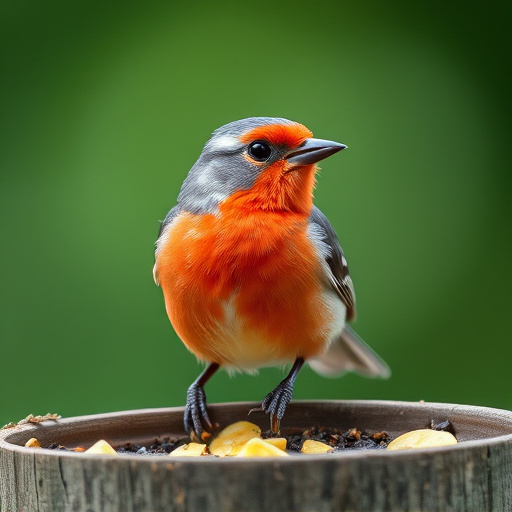 Bright garden scene with feeding birds