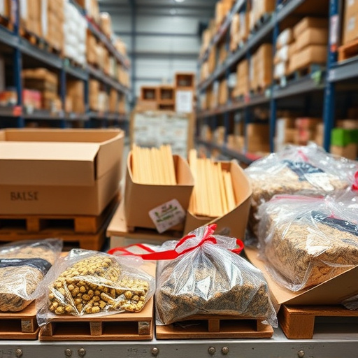 Bulk sacks of bird food stacked outdoors
