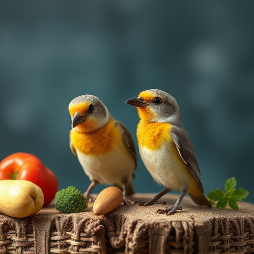 Careful feeding of baby bird outdoors