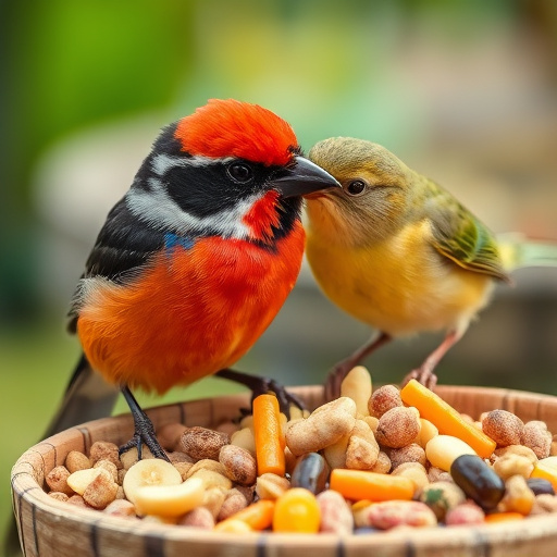 Chaffinches eating peanuts in garden