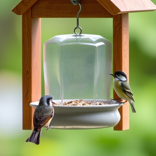 Clear window-mounted bird feeder with birds