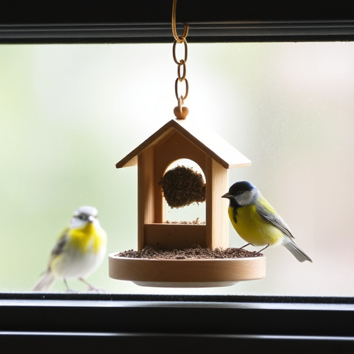 Close-up of birds at window feeder