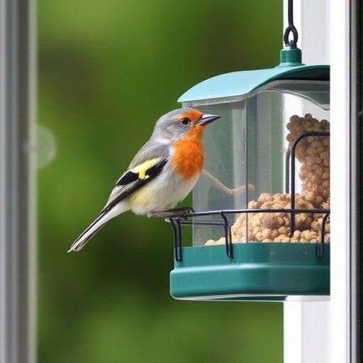 Close-up of birds at window feeder