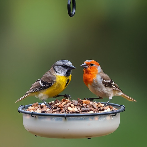 Close-up of caged ground feeding station
