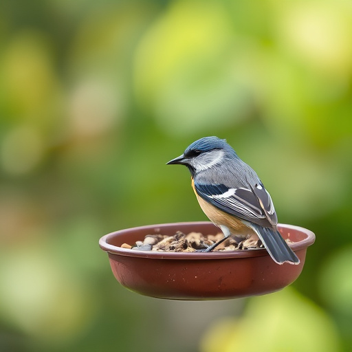 Close-up of caged ground feeding station