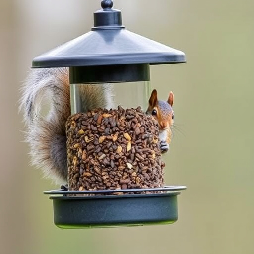 Close-up of feeder mechanism blocking squirrels