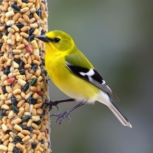 Close-up of suet pellets in feeder