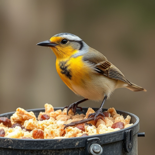 Close-up of suet pellets in feeder