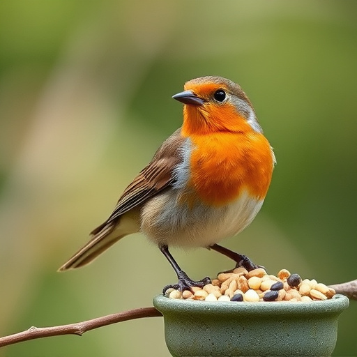Colourful seeds in shallow feeding dish
