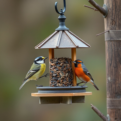 Compact bird feeding station with small birds