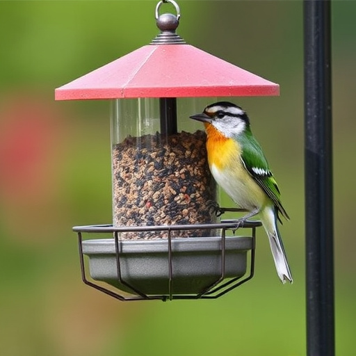 Covered bird feeder preventing seed spills