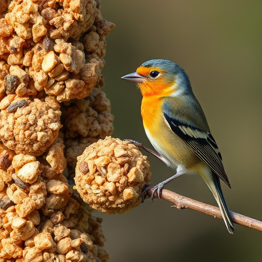 Cylindrical suet cage beside bird table