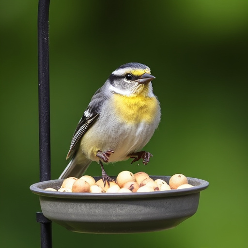 Cylindrical suet cage beside bird table