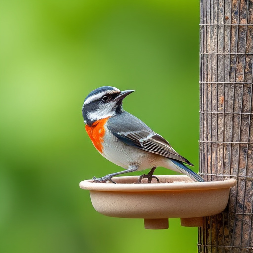 Cylindrical suet cage beside bird table