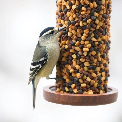 Cylindrical suet cage beside bird table