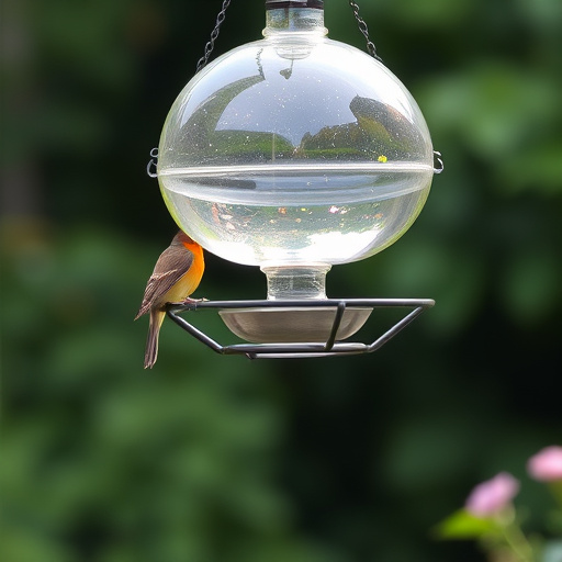Decorative bird bath with blue tits bathing