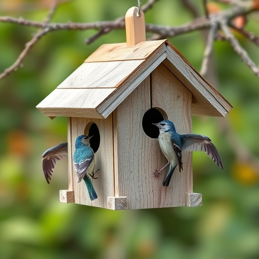 Decorative bird box in natural setting