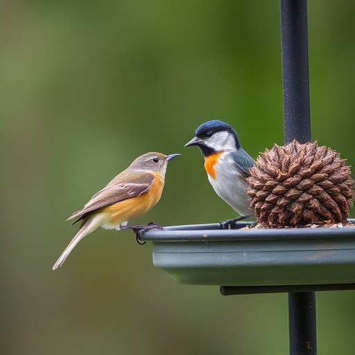 Decorative bird feeder standing in garden