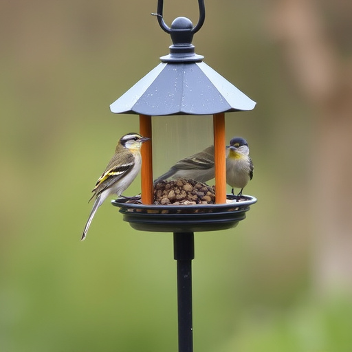 Decorative bird feeder standing in garden