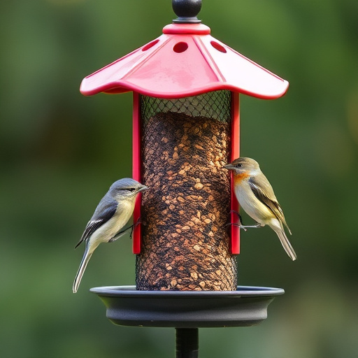 Decorative bird feeder standing in garden