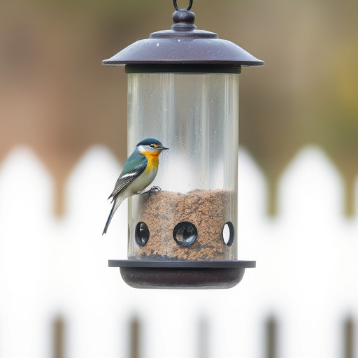 Decorative bird feeder standing in garden