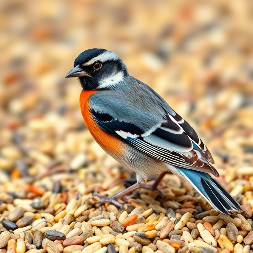 Discounted bird food stacked in store