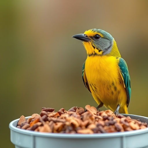 Discounted bird food stacked in store