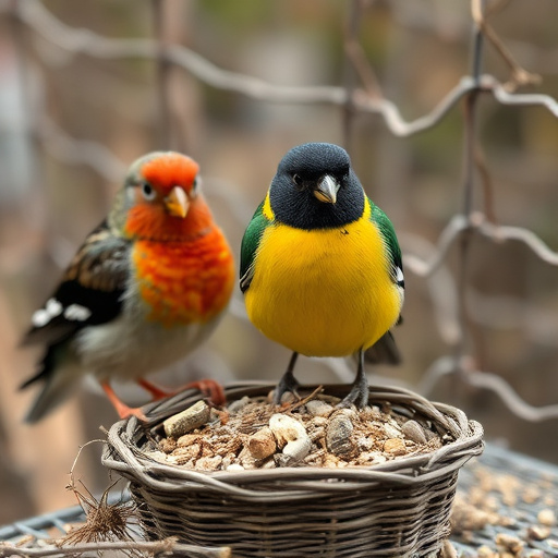 Fat balls stacked in wire bird feeder