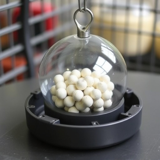 Fat balls stacked in wire bird feeder