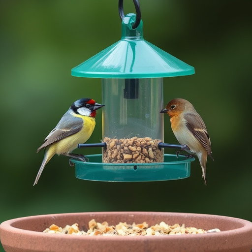 Feeding station with small bird silhouettes