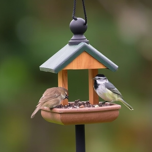 Feeding station with small bird silhouettes