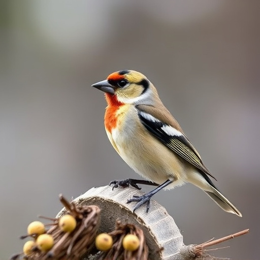 Finch on hanging feeder with tiny seeds