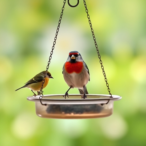Finches eating from hanging bird table