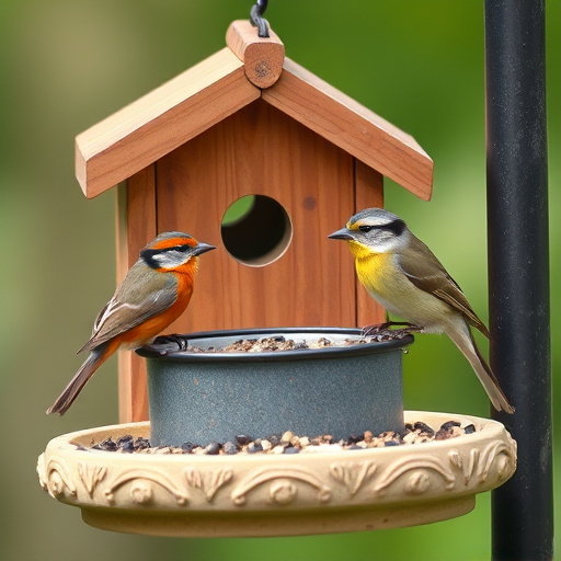 Finches feeding on nyjer seed feeder