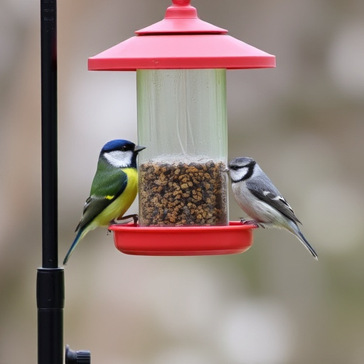 Finches feeding on nyjer seed feeder